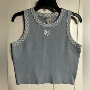 Sincerely Jules Knit Blue Tank with Checkered Trim